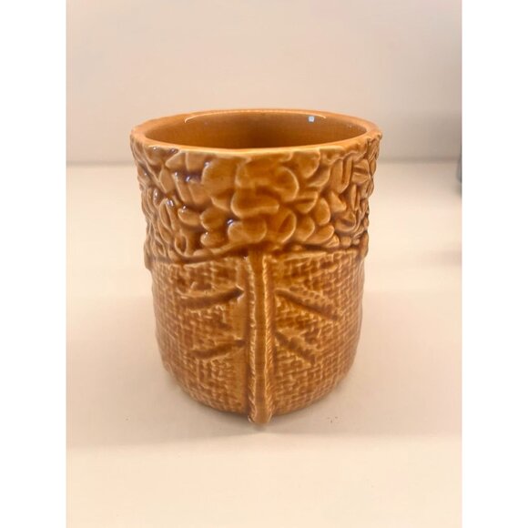 Set of 2 Vintage MCM Japan Brown Coffee Bean Burlap Sack Coffee Mugs Japan - Picture 4 of 5